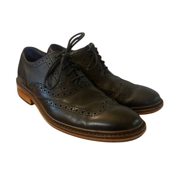 8M Cole Haan Colton Brogue Perforated Wingtip Oxford Black Leather Lace-Up Shoe - Picture 1 of 10